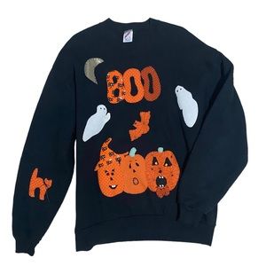 Vintage grandma grandpa Halloween crewneck sweatshirt pumpkins cats novelty L
